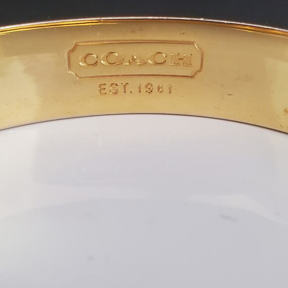 Coach Enamel Bangle Bracelet Pink Blush Signature C Gold Logo on Gold Plate - Picture 5 of 9